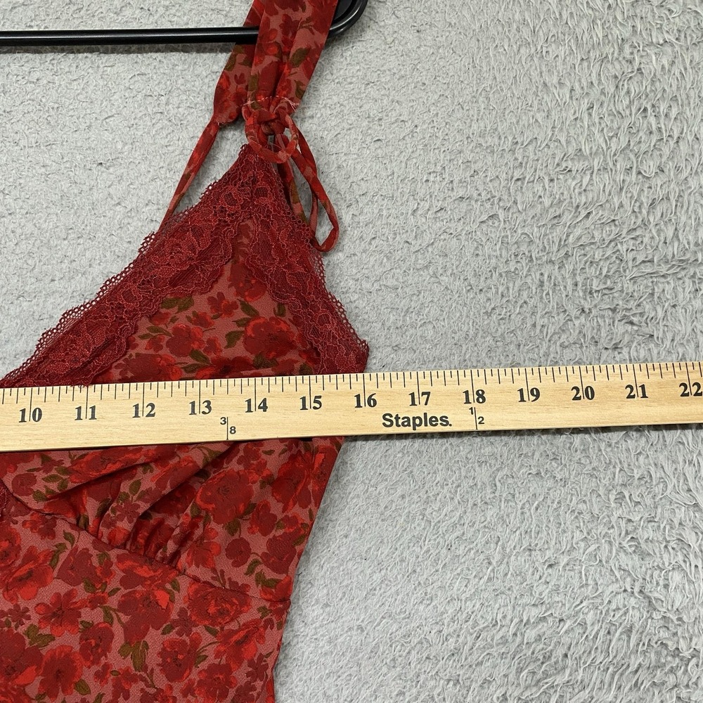 Wild Fable Slip Maxi Dress Womens Small Red Babydoll Floral Lace Trim V-Neck - Picture 5 of 14